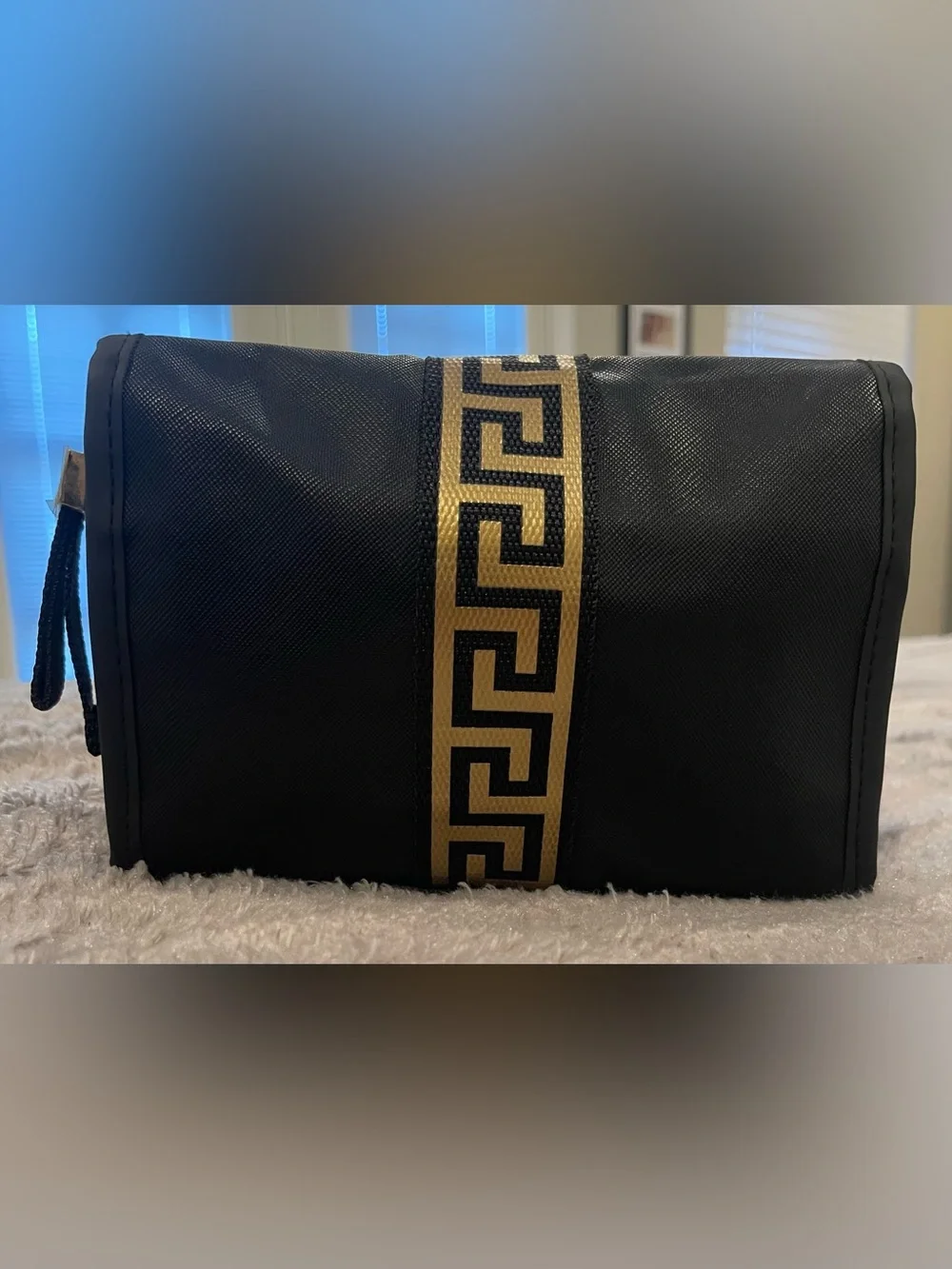 Versace Fragances Black and Gold Logo Strap Pouch